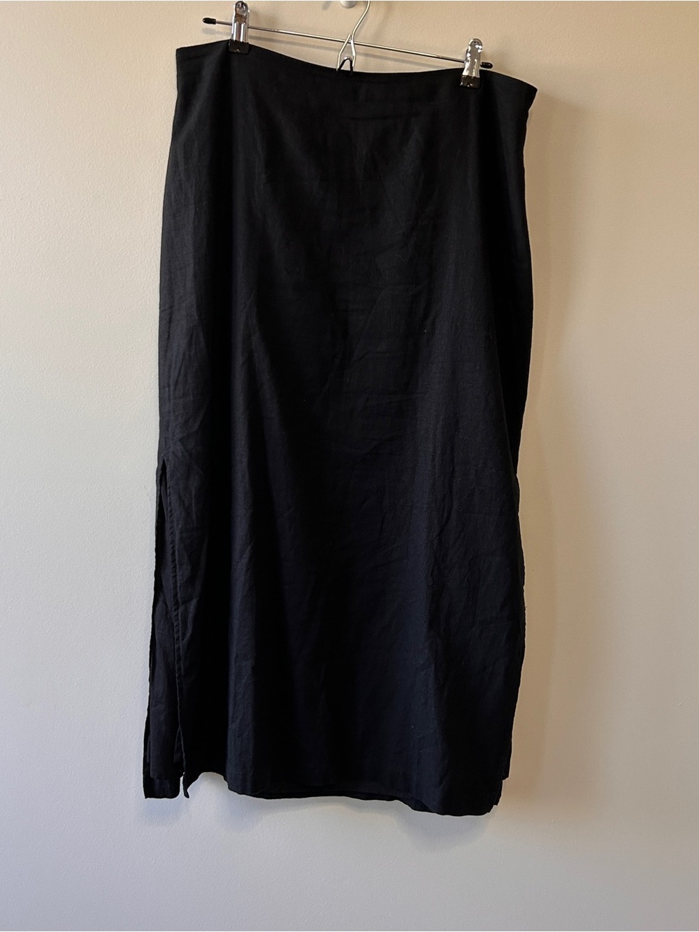 GAP Women’s Size Large Linen Blend Black Maxi Skirt Side Slit/Zip Minimalist